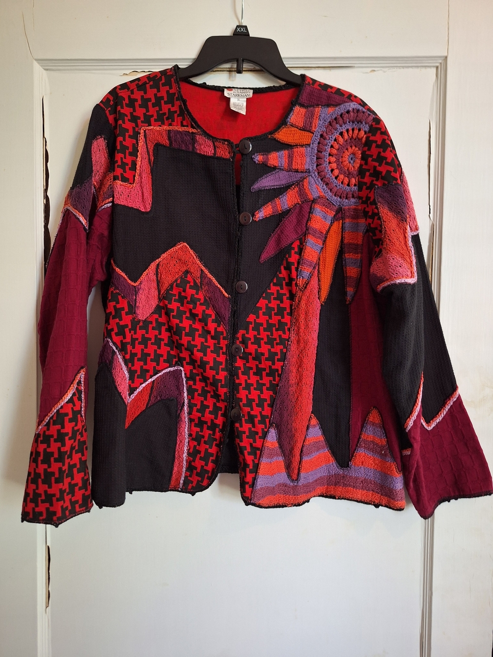VTG Sandy Starkman Colorful Art To Wear Embellished Patchwork Jacket Sz 1X